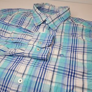 Southern Tide, White/Blue/Green Plaid‎ Long Sleeve Button Down, Size L
